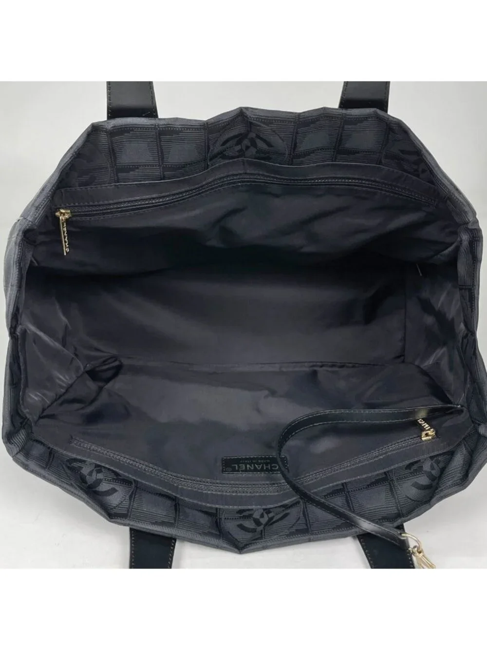 Chanel New Travel Line Tote MM CC Logo Nylon Jacquard Black